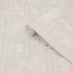 Boutique Beige Geometric Metallic Effect Textured Wallpaper