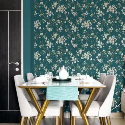 Boutique Eliza Teal Floral Smooth Wallpaper -Rust-Oleum Shop boutique eliza teal floral smooth wallpaper5011583501490 02i bq