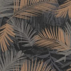 Boutique Jungle Glam Black Leaves Metallic Effect Smooth Wallpaper