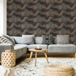Boutique Jungle Glam Black Leaves Metallic Effect Smooth Wallpaper -Rust-Oleum Shop boutique jungle glam black leaves metallic effect smooth wallpaper5011583355697 02i BQ