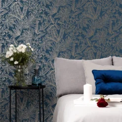 Boutique Paradise Blue Leaves Smooth Wallpaper -Rust-Oleum Shop boutique paradise blue leaves smooth wallpaper5011583495553 01i bq