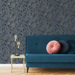 Boutique Paradise Blue Leaves Smooth Wallpaper -Rust-Oleum Shop boutique paradise blue leaves smooth wallpaper5011583495553 02i bq