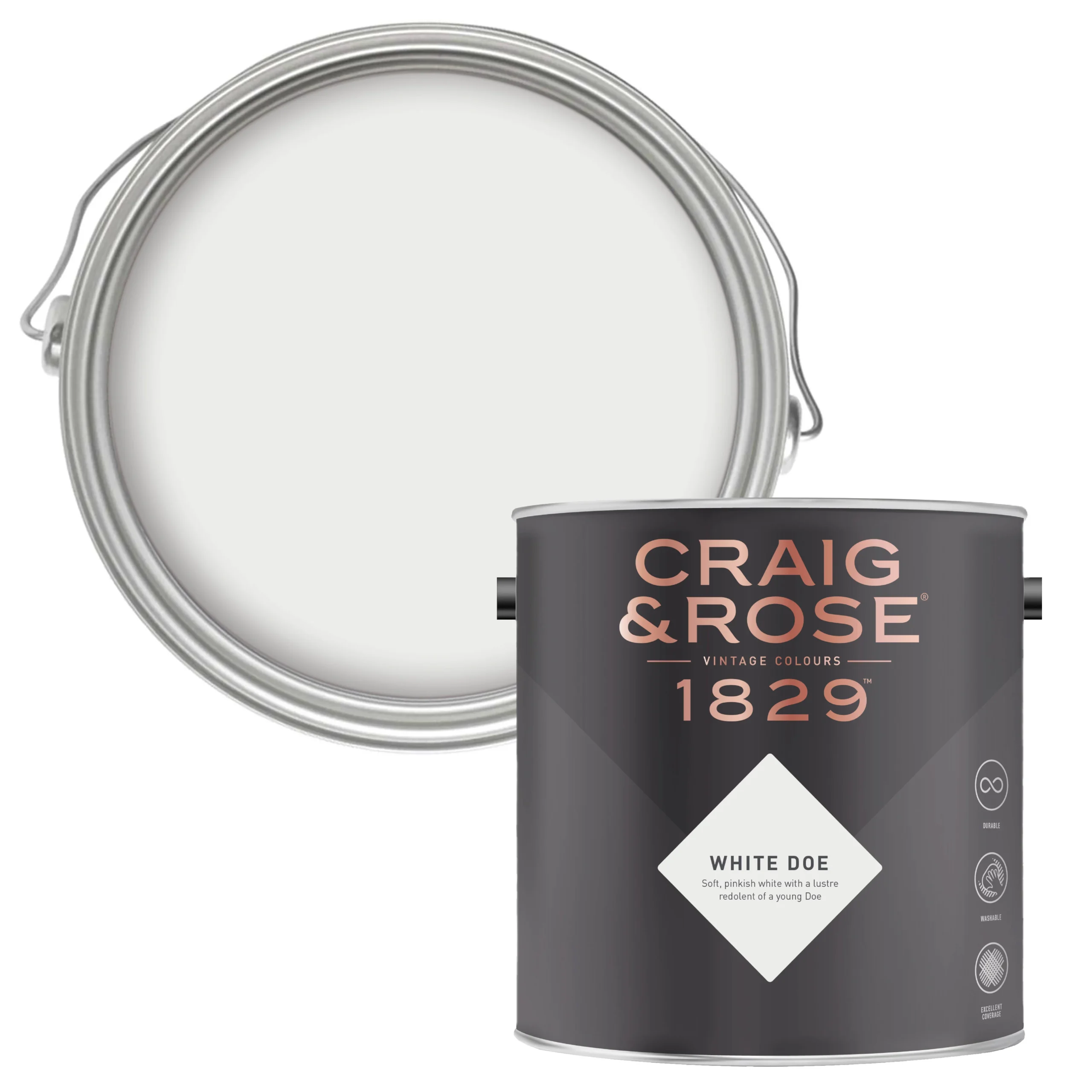 Craig & Rose 1829 White Doe Eggshell Wall Paint, 750ml 3 Craig & Rose 1829 White Doe Eggshell Wall Paint, 750ml