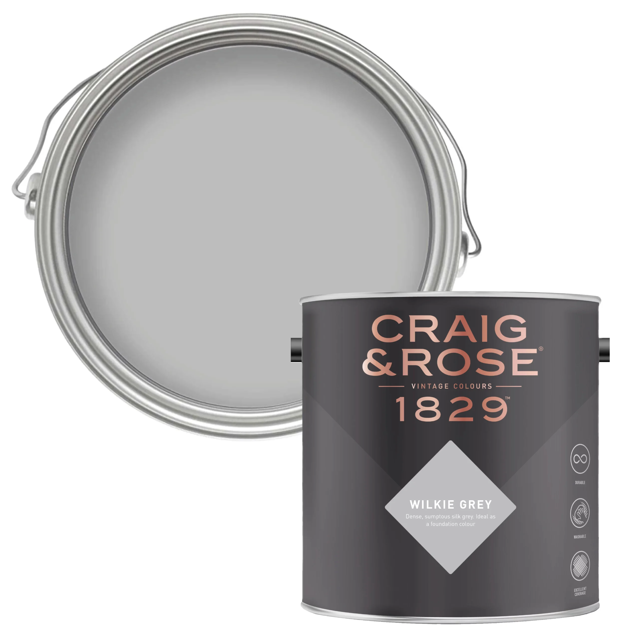 Craig & Rose 1829 Wilkie Grey Eggshell Wall Paint, 750ml 3 Craig & Rose 1829 Wilkie Grey Eggshell Wall Paint, 750ml