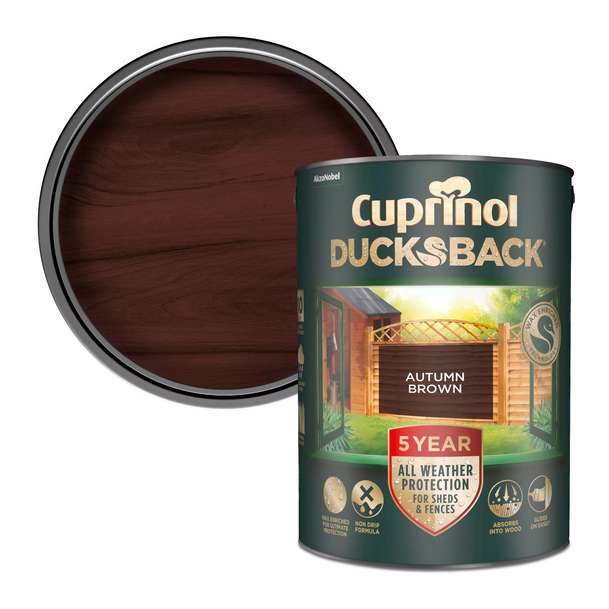 Cuprinol 5 Year Ducksback Autumn Brown Fence & Shed Treatment, 5L 3 Cuprinol 5 Year Ducksback Autumn Brown Fence & Shed Treatment, 5L
