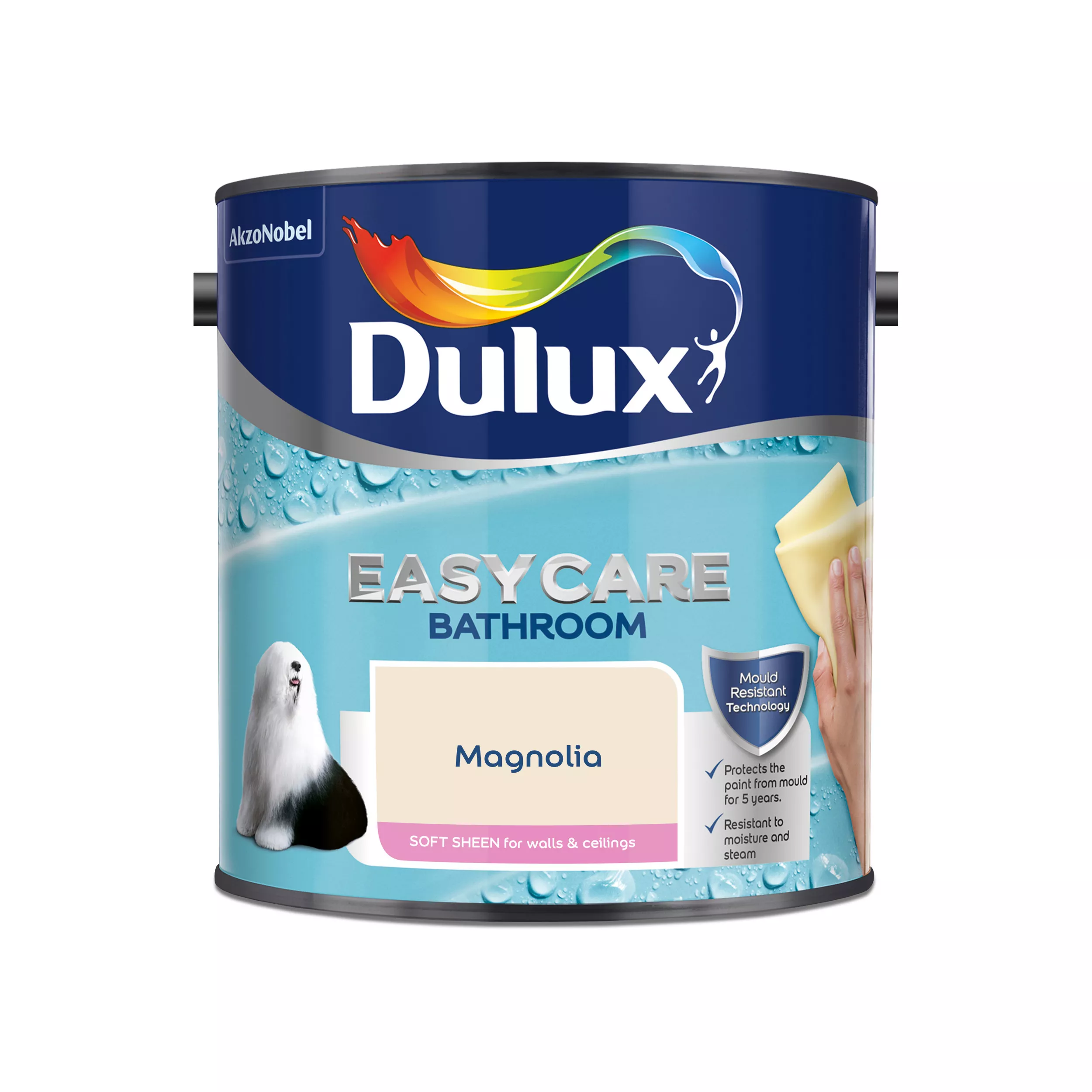 Dulux Easycare Bathroom Magnolia Soft Sheen Emulsion Paint, 2.5L 4 Dulux Easycare Bathroom Magnolia Soft Sheen Emulsion Paint, 2.5L - Image 2