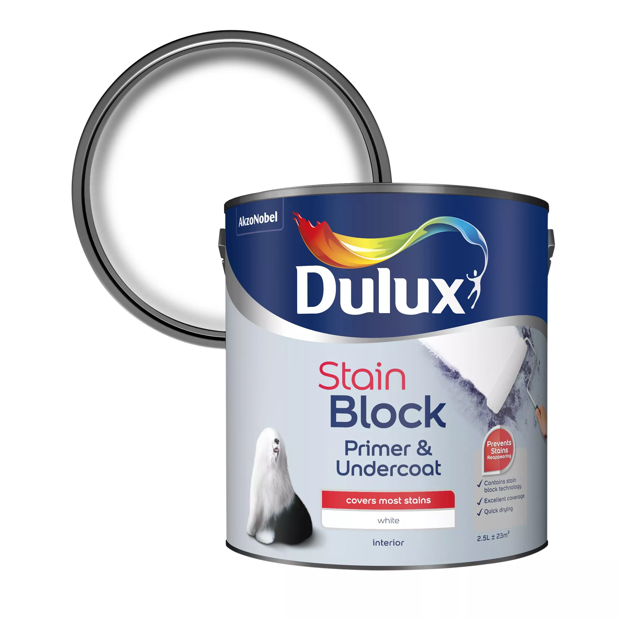 Dulux Stain Block White Primer & Undercoat, 2.5L 3 Dulux Stain Block White Primer & Undercoat, 2.5L