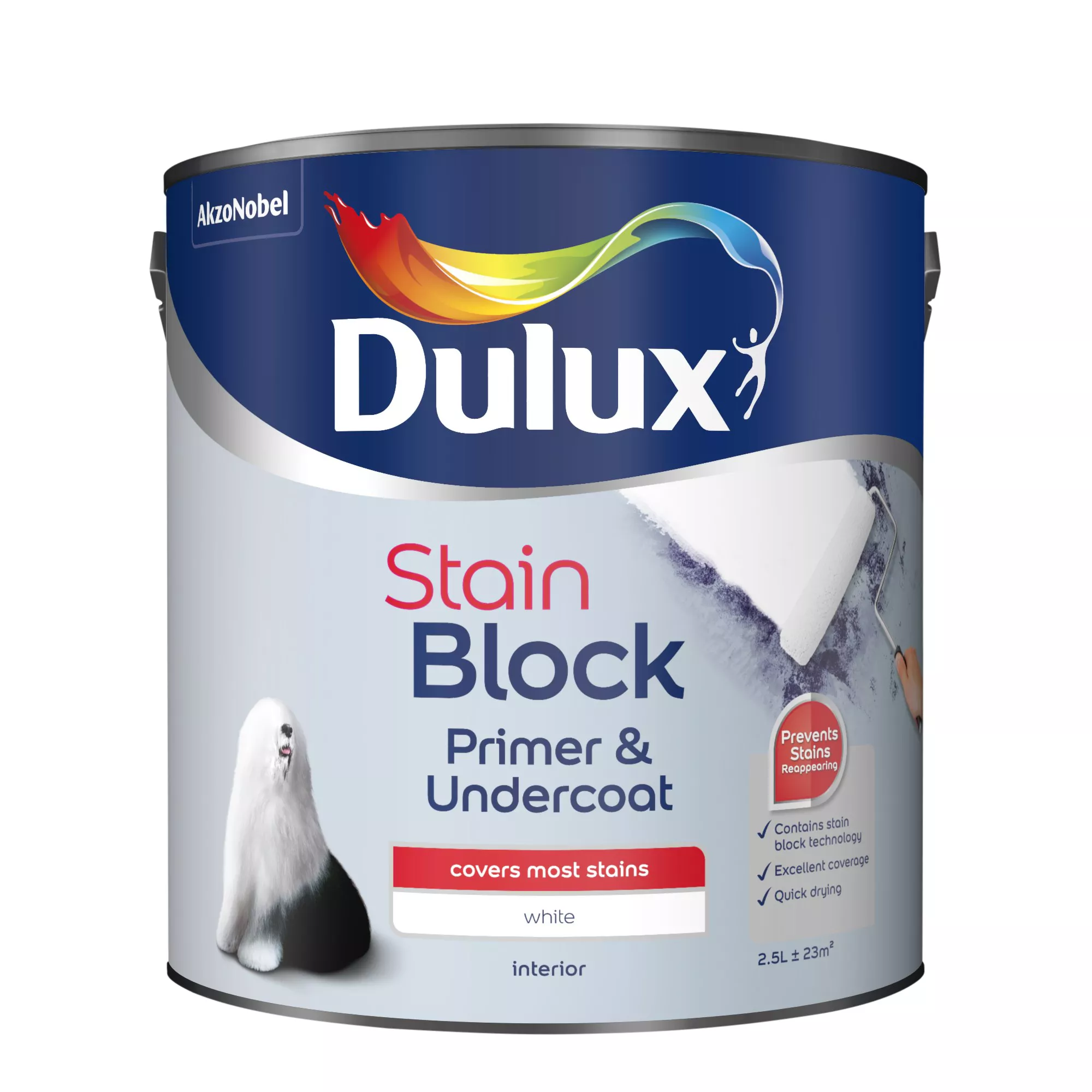 Dulux Stain Block White Primer & Undercoat, 2.5L 4 Dulux Stain Block White Primer & Undercoat, 2.5L - Image 2