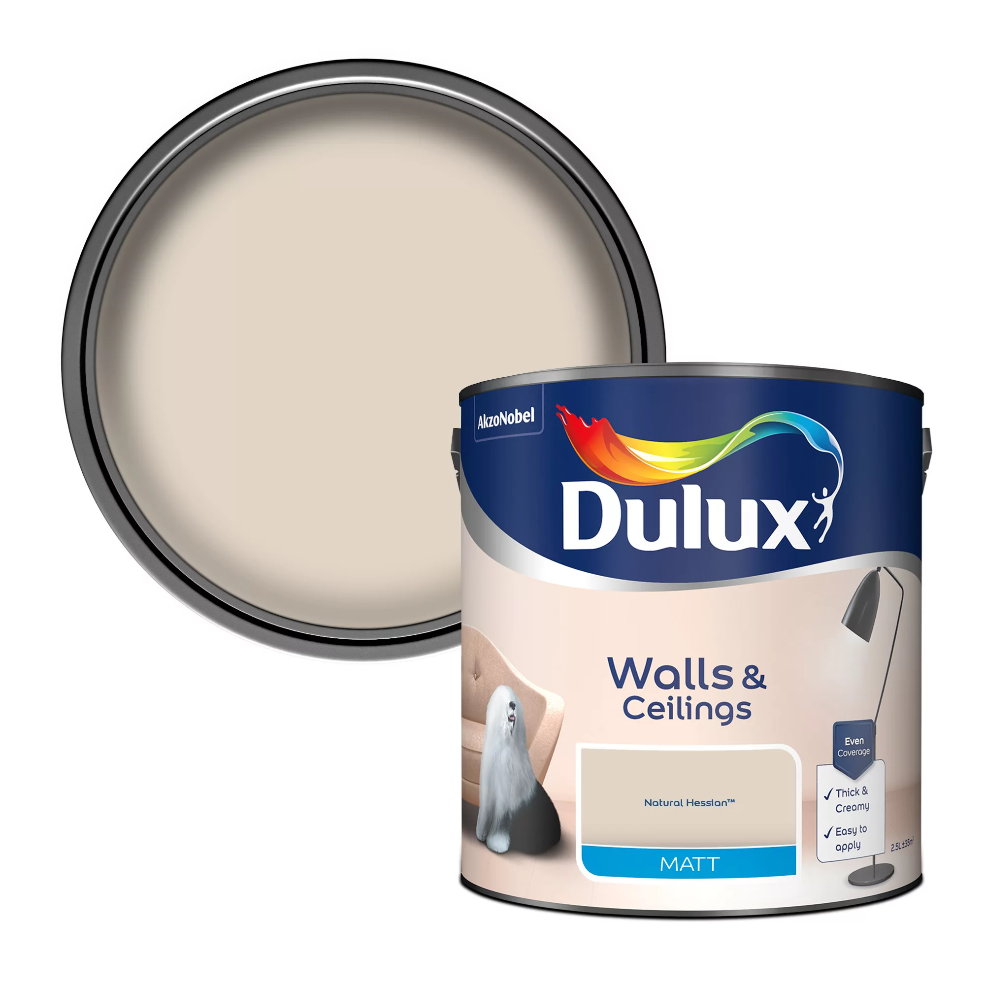 Dulux Walls & Ceilings Natural Hessian Matt Emulsion Paint, 2.5L 3 Dulux Walls & Ceilings Natural Hessian Matt Emulsion Paint, 2.5L
