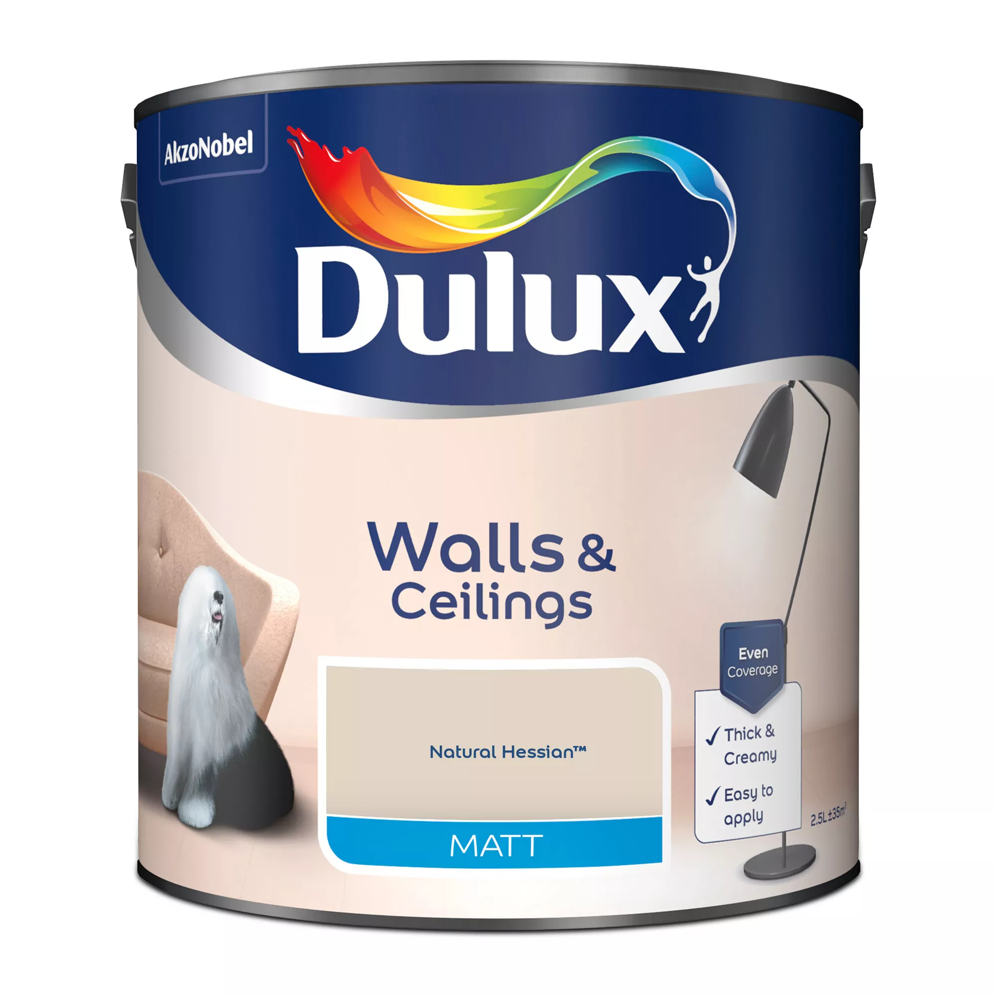 Dulux Walls & Ceilings Natural Hessian Matt Emulsion Paint, 2.5L 4 Dulux Walls & Ceilings Natural Hessian Matt Emulsion Paint, 2.5L - Image 2