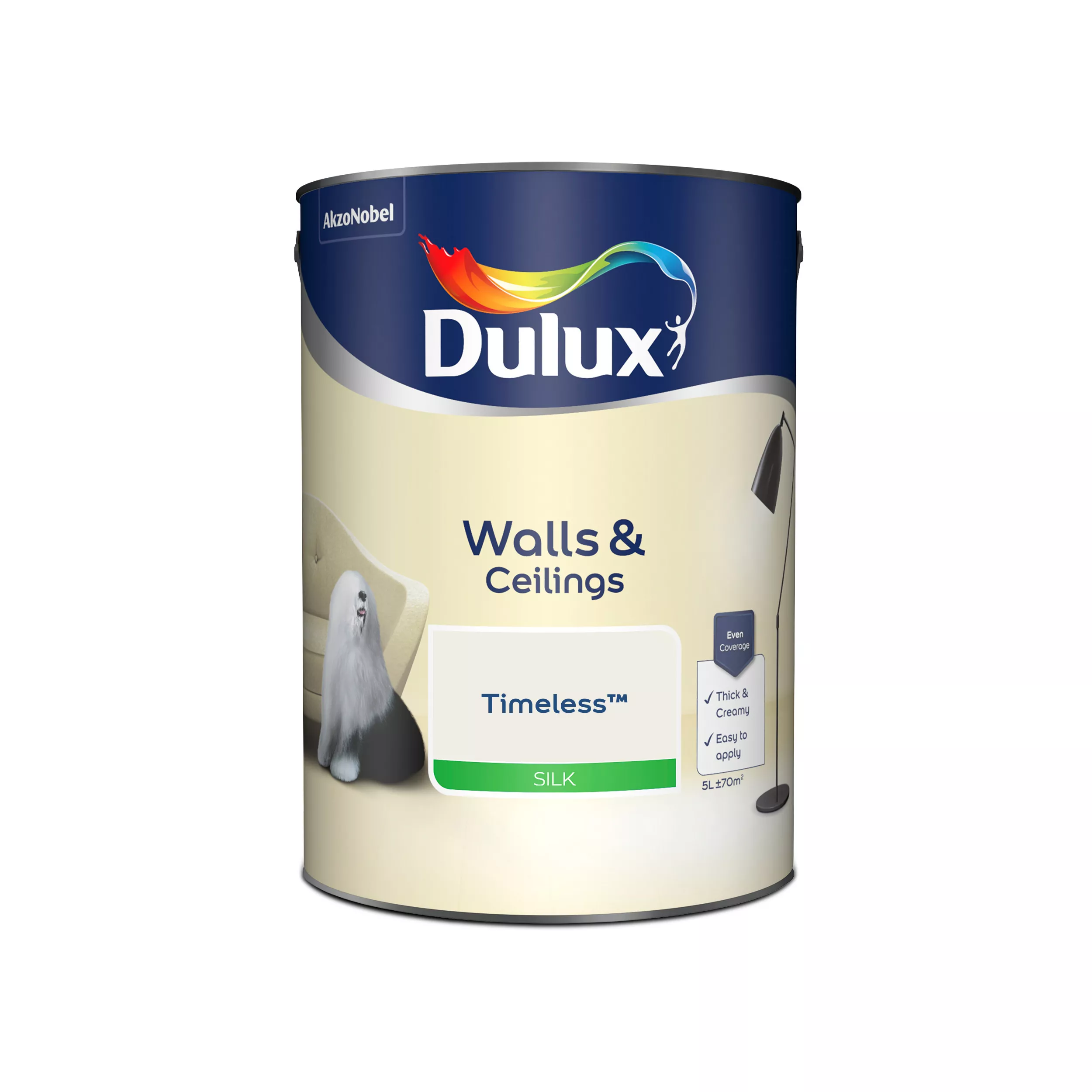 Dulux Walls & Ceilings Timeless Silk Emulsion Paint, 5L 4 Dulux Walls & Ceilings Timeless Silk Emulsion Paint, 5L - Image 2