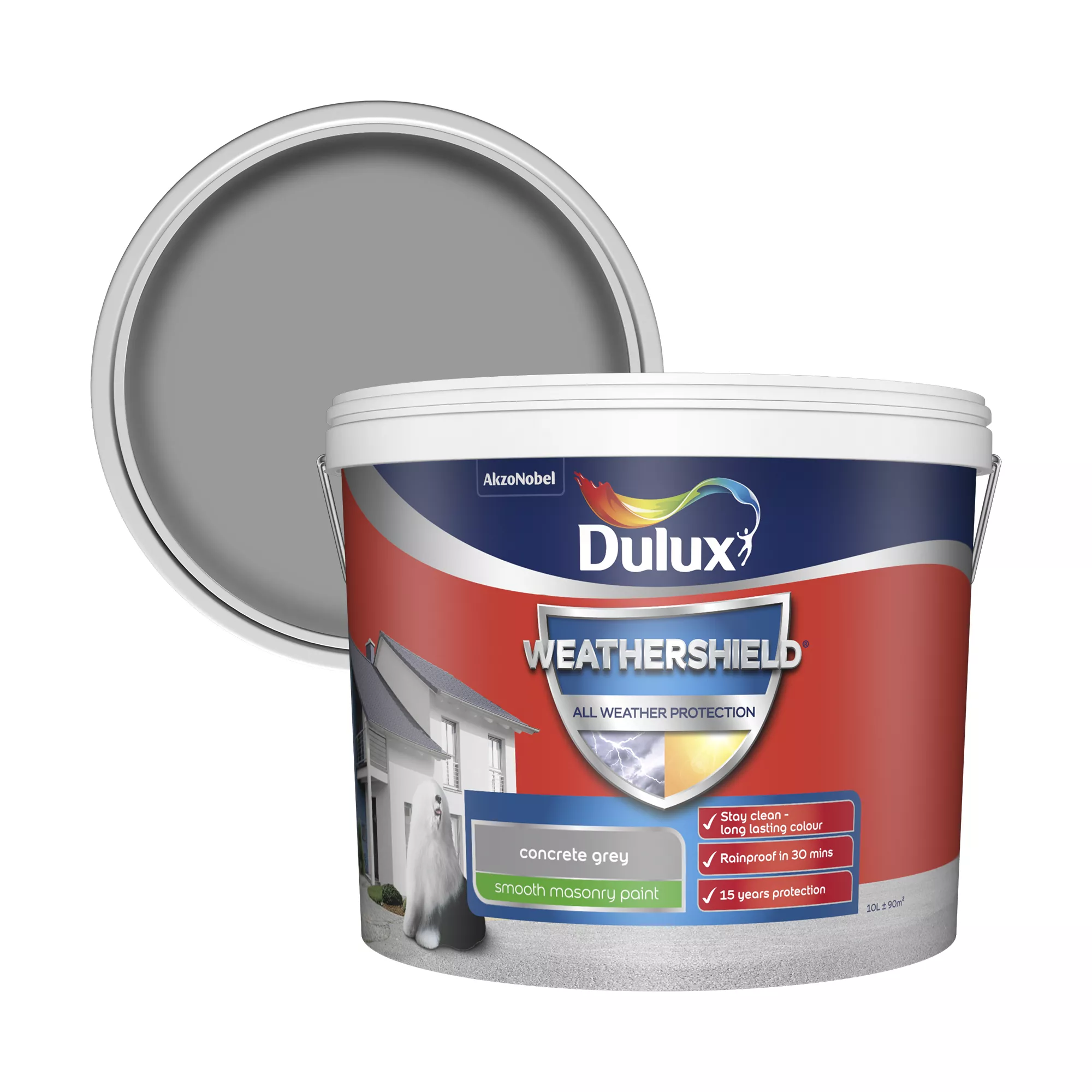Dulux Weathershield Concrete Grey Smooth Matt Masonry Paint, 10L 3 Dulux Weathershield Concrete Grey Smooth Matt Masonry Paint, 10L