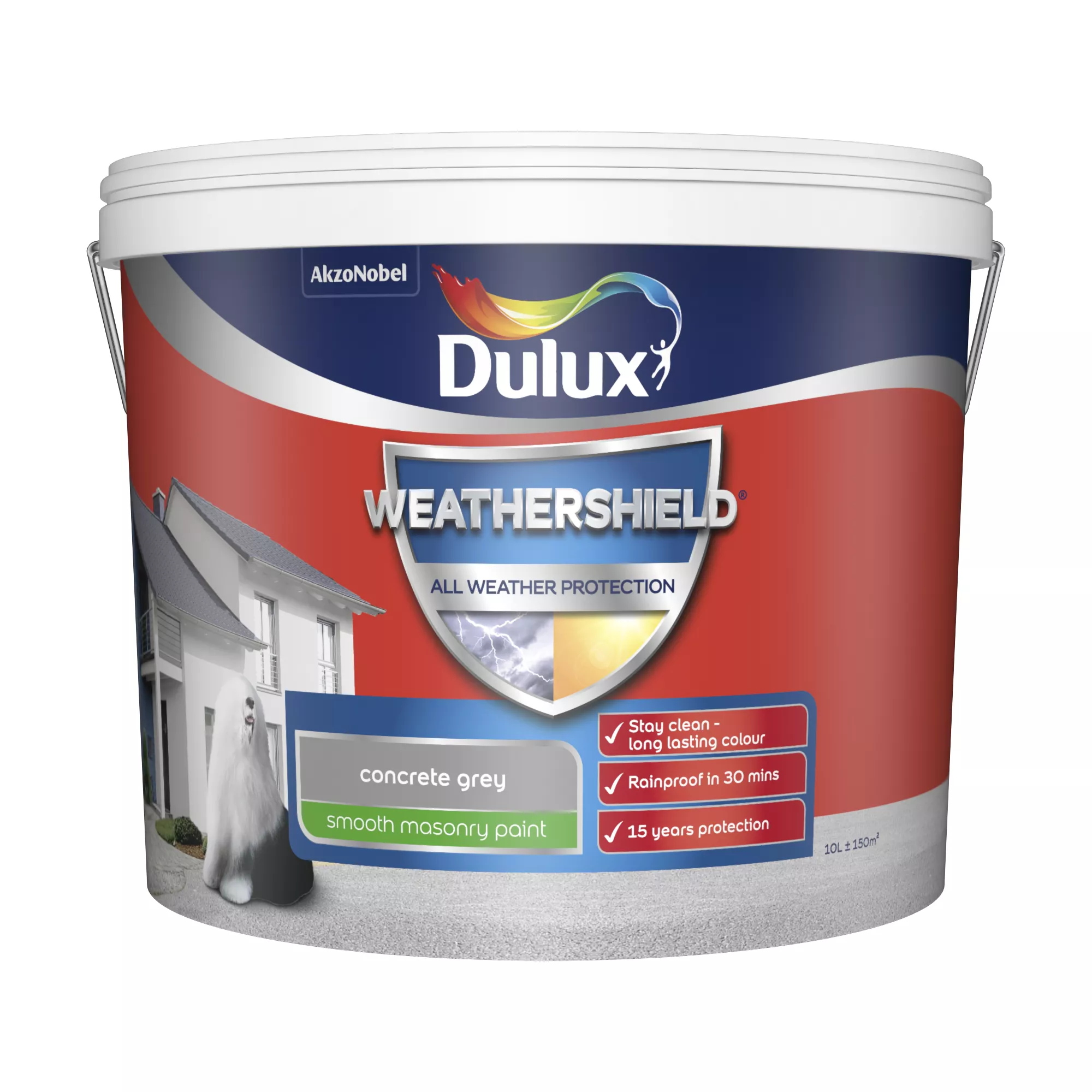 Dulux Weathershield Concrete Grey Smooth Matt Masonry Paint, 10L 4 Dulux Weathershield Concrete Grey Smooth Matt Masonry Paint, 10L - Image 2