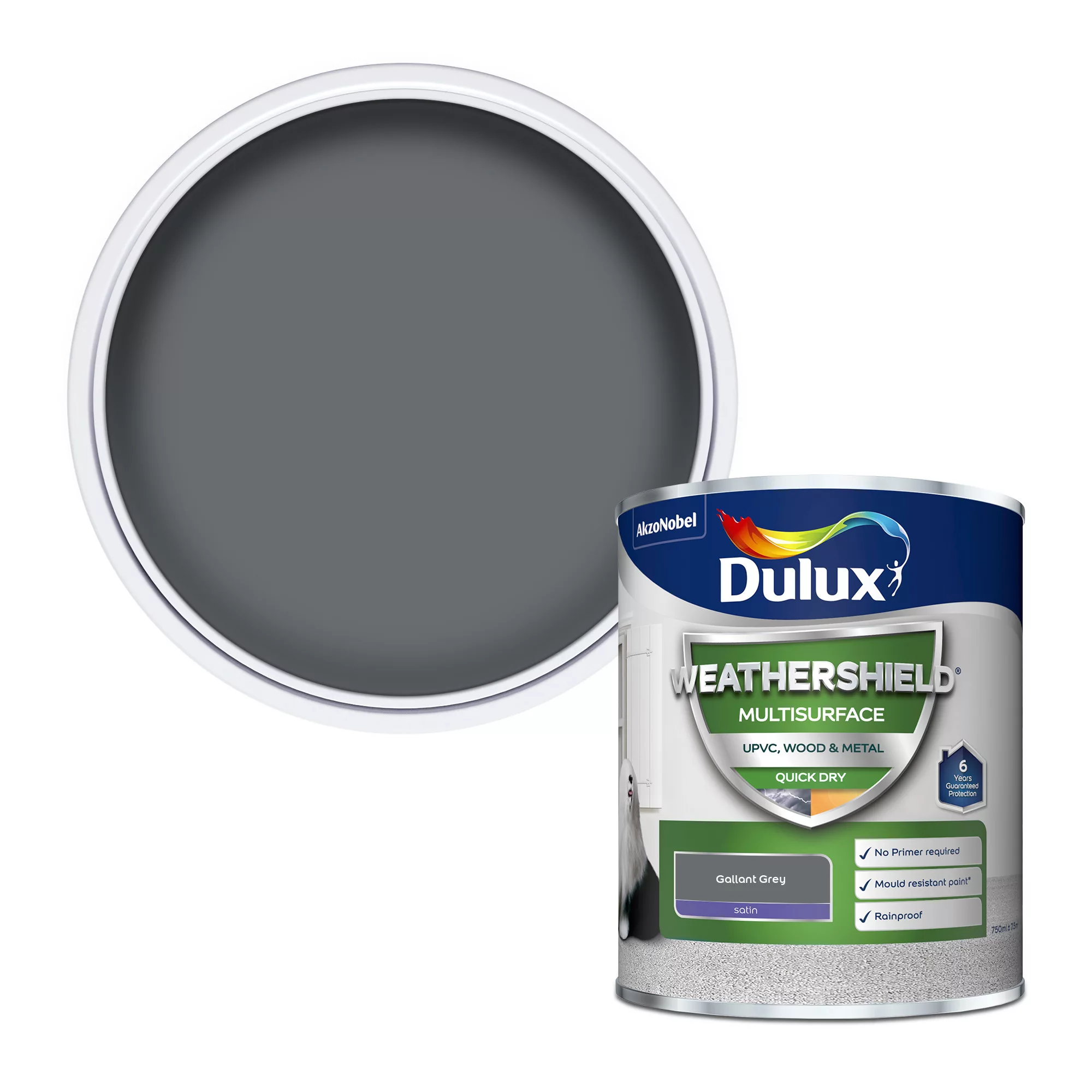 Dulux Weathershield Gallant Grey Satinwood Multi-surface Paint, 750ml 3 Dulux Weathershield Gallant Grey Satinwood Multi-surface Paint, 750ml