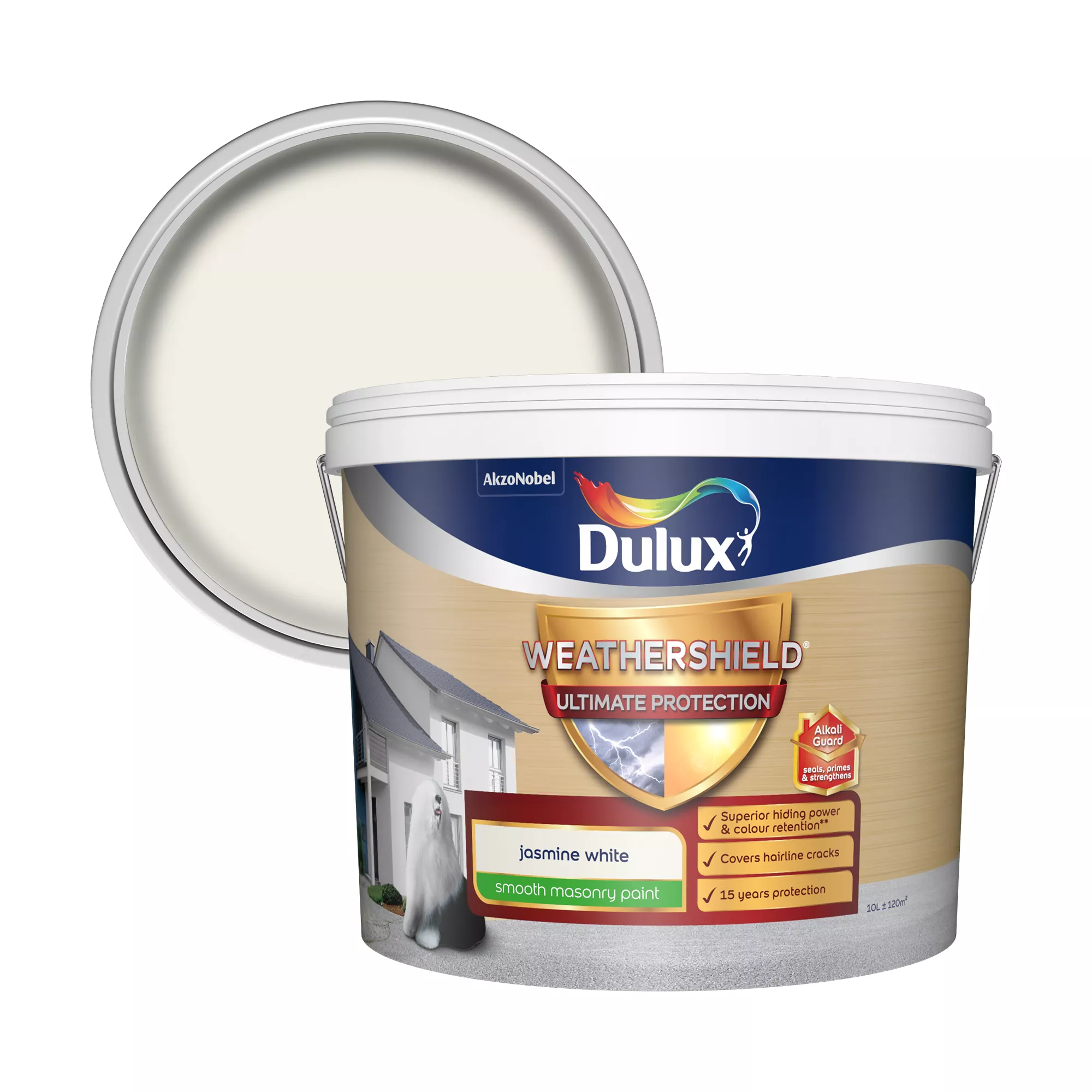 Dulux Weathershield Jasmine White Smooth Matt Masonry Paint, 10L 3 Dulux Weathershield Jasmine White Smooth Matt Masonry Paint, 10L
