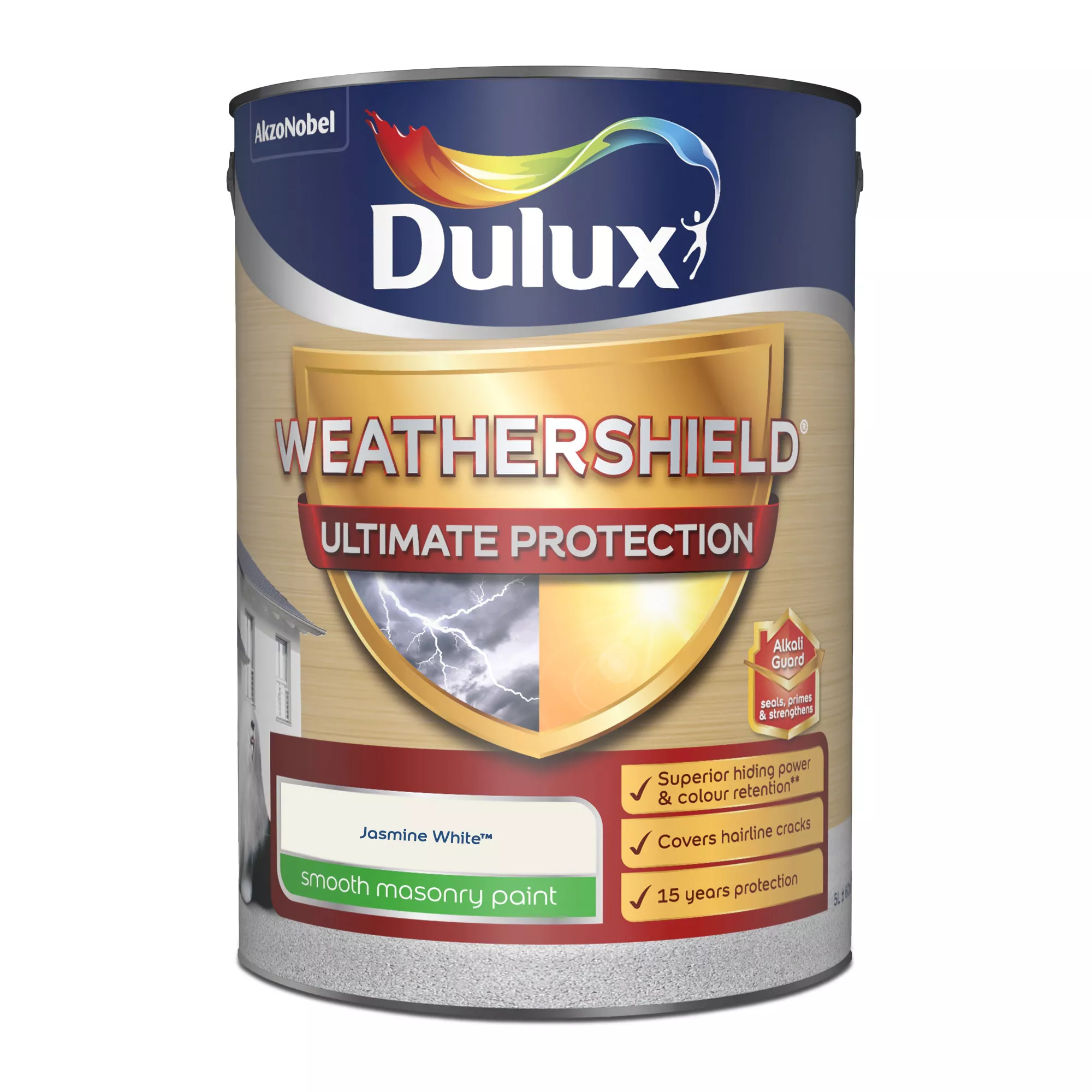 Dulux Weathershield Jasmine White Smooth Matt Masonry Paint, 5L 4 Dulux Weathershield Jasmine White Smooth Matt Masonry Paint, 5L - Image 2