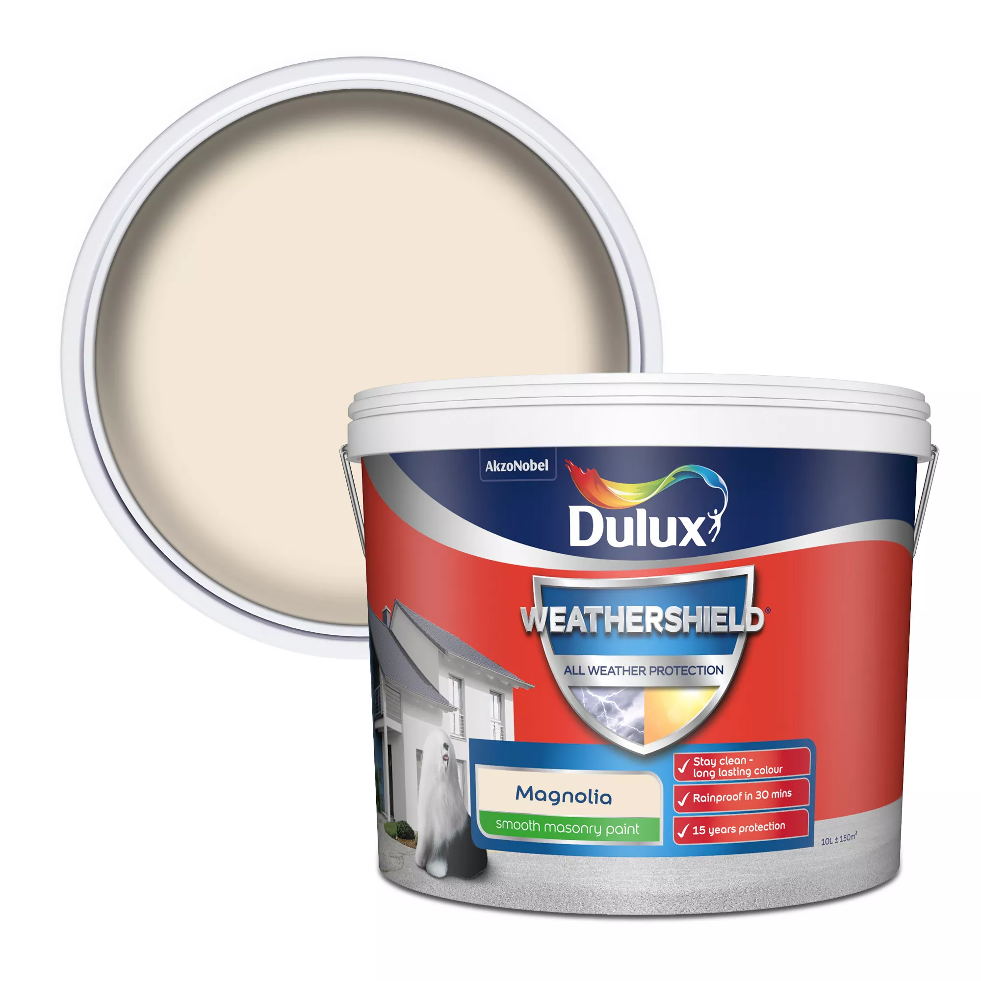 Dulux Weathershield Magnolia Smooth Matt Masonry Paint, 10L 3 Dulux Weathershield Magnolia Smooth Matt Masonry Paint, 10L
