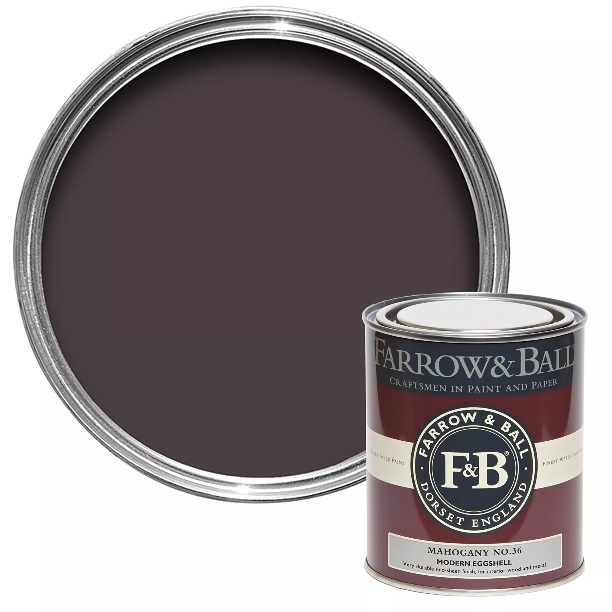 Farrow & Ball Modern Mahogany No.36 Eggshell Paint, 750ml 3 Farrow & Ball Modern Mahogany No.36 Eggshell Paint, 750ml