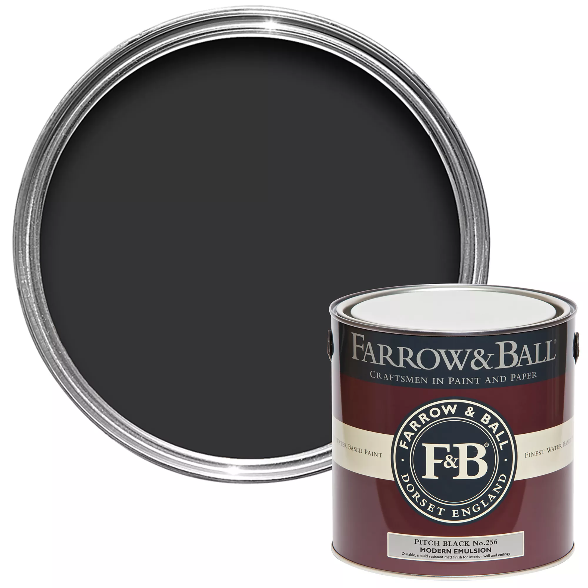 Farrow & Ball Modern Pitch Black No.256 Matt Emulsion Paint, 2.5L 3 Farrow & Ball Modern Pitch Black No.256 Matt Emulsion Paint, 2.5L