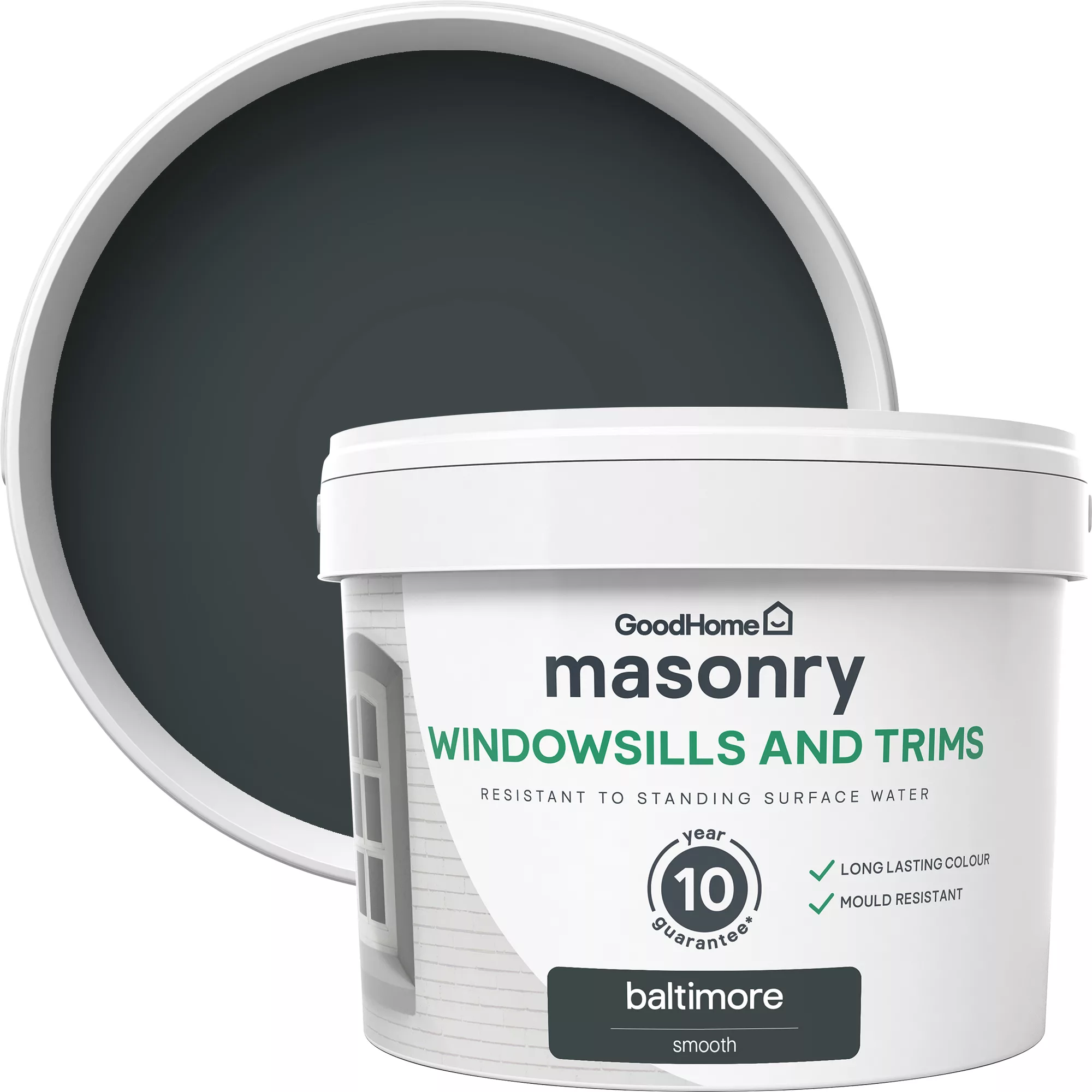 GoodHome Baltimore Smooth Matt Masonry Paint, 2.5L Tin 3 GoodHome Baltimore Smooth Matt Masonry Paint, 2.5L Tin