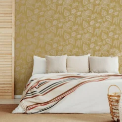 GoodHome Barnsley Ochre Leaves Metallic Effect Textured Wallpaper -Rust-Oleum Shop goodhome barnsley ochre leaves metallic effect textured wallpaper5059340410517 01i