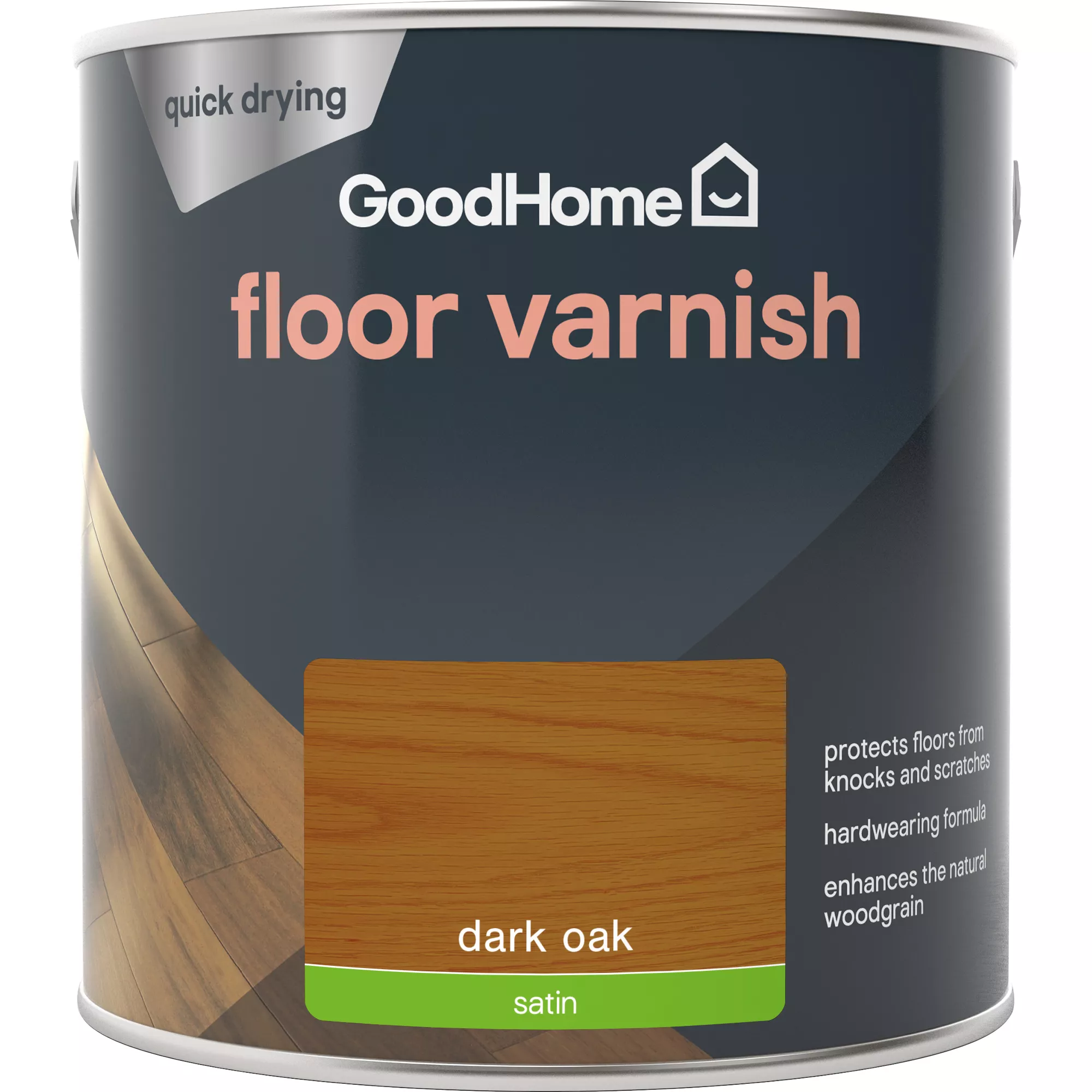 GoodHome Dark Oak Satin Floor Wood Varnish, 2.5L 3 GoodHome Dark Oak Satin Floor Wood Varnish, 2.5L - Image 2
