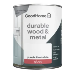 GoodHome Durable Pure Brilliant White Gloss Metal & Wood Paint, 750ml -Rust-Oleum Shop goodhome durable pure brilliant white gloss metal wood paint 750ml5059340188324 02c