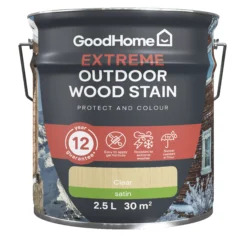 GoodHome Extreme Outdoor Clear Satin Quick Dry Wood Stain, 2.5L -Rust-Oleum Shop goodhome extreme outdoor clear satin quick dry wood stain 2 5l5059340297552 02c