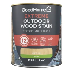 GoodHome Extreme Outdoor Light Oak Satin Quick Dry Wood Stain, 750ml -Rust-Oleum Shop goodhome extreme outdoor light oak satin quick dry wood stain 750ml5059340297484 02c