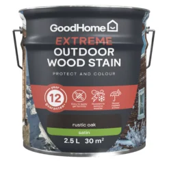 GoodHome Extreme Outdoor Rustic Oak Satin Quick Dry Wood Stain, 2.5L -Rust-Oleum Shop goodhome extreme outdoor rustic oak satin quick dry wood stain 2 5l5059340297545 02c