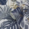 GoodHome Ferula Blue Tropical Leaves Textured Wallpaper