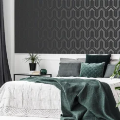 GoodHome Lisle Charcoal Geometric Metallic Effect Textured Wallpaper -Rust-Oleum Shop goodhome lisle charcoal geometric metallic effect textured wallpaper5059340410432 21i