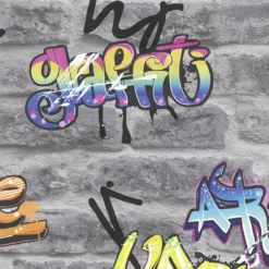 GoodHome Orobe Grey Graffiti Brick Effect Smooth Wallpaper -Rust-Oleum Shop goodhome orobe grey graffiti brick effect smooth wallpaper3663602560364 37c