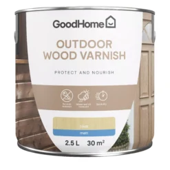 GoodHome Outdoor Clear Matt Varnish, 2.5L -Rust-Oleum Shop goodhome outdoor clear matt varnish 2 5l5059340297644 02c