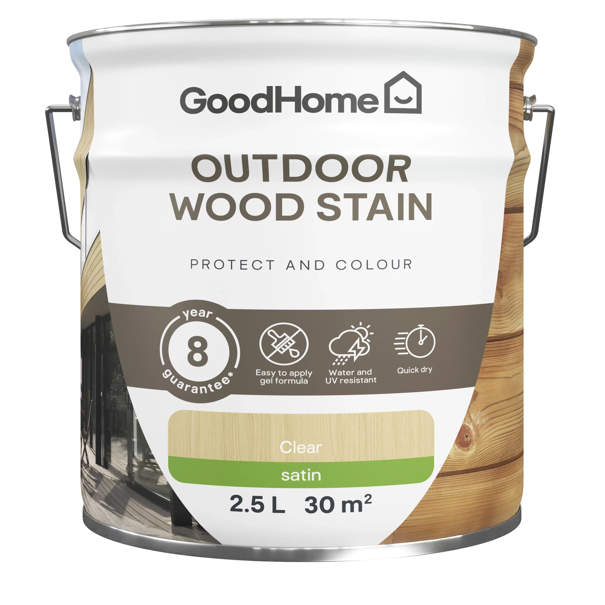 GoodHome Outdoor Clear Satin Quick Dry Wood Stain, 2.5L 4 GoodHome Outdoor Clear Satin Quick Dry Wood Stain, 2.5L - Image 2