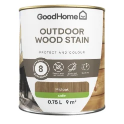 GoodHome Outdoor Mid Oak Satin Quick Dry Wood Stain, 750ml -Rust-Oleum Shop goodhome outdoor mid oak satin quick dry wood stain 750ml5059340297408 02c
