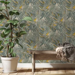 GoodHome Perod Beige & Teal Palm Leaves Textured Wallpaper -Rust-Oleum Shop goodhome perod beige teal palm leaves textured wallpaper5059340410005 01i