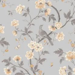 GoodHome Sandridge Grey & Yellow Floral Metallic Effect Smooth Wallpaper -Rust-Oleum Shop goodhome sandridge grey yellow floral metallic effect smooth wallpaper5059340433455 02c