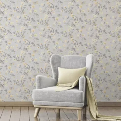 GoodHome Sandridge Grey & Yellow Floral Metallic Effect Smooth Wallpaper -Rust-Oleum Shop goodhome sandridge grey yellow floral metallic effect smooth wallpaper5059340433455 20i