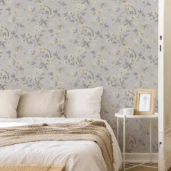 GoodHome Sandridge Grey & Yellow Floral Metallic Effect Smooth Wallpaper -Rust-Oleum Shop goodhome sandridge grey yellow floral metallic effect smooth wallpaper5059340433455 21i