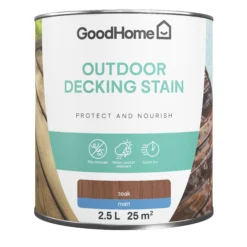 GoodHome Teak Matt Quick Dry Decking Wood Stain, 2.5L -Rust-Oleum Shop goodhome teak matt quick dry decking wood stain 2 5l5059340297163 02c