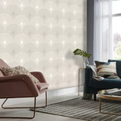 GoodHome Zamia Beige Art Deco Silver Effect Textured Wallpaper -Rust-Oleum Shop goodhome zamia beige art deco silver effect textured wallpaper3663602561071 01i