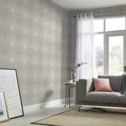 GoodHome Zamia Beige Art Deco Silver Effect Textured Wallpaper -Rust-Oleum Shop goodhome zamia beige art deco silver effect textured wallpaper3663602561071 02i