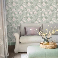 Laura Ashley Fleurir Smoke Green Floral Smooth Wallpaper -Rust-Oleum Shop laura ashley fleurir smoke green floral smooth wallpaper5011583487077 20i bq