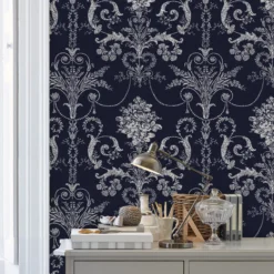 Laura Ashley Josette Midnight Damask Smooth Wallpaper -Rust-Oleum Shop laura ashley josette midnight damask smooth wallpaper5011583468021 20i bq