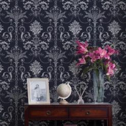 Laura Ashley Josette Midnight Damask Smooth Wallpaper -Rust-Oleum Shop laura ashley josette midnight damask smooth wallpaper5011583468021 21i bq