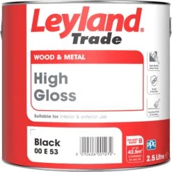 Leyland Trade Black Gloss Metal & Wood Paint, 2.5L