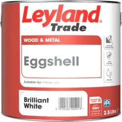 Leyland Trade Pure Brilliant White Eggshell Metal & Wood Paint, 2.5L