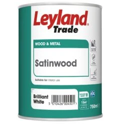 Leyland Trade Pure Brilliant White Satinwood Metal & Wood Paint, 750ml