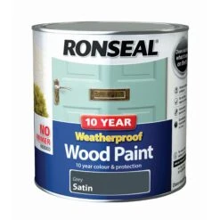 Ronseal 10 Year Weatherproof Wood Paint Grey Satin Exterior Wood Paint, 2.5L Tin